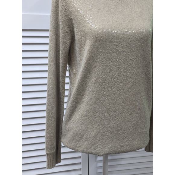 Alice + Olivia Beige Size Small Cashmere Blend Long Sl Sequins Boat Neck Sweater - Picture 3 of 7